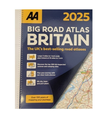 AA 2025 A3 Big Road Atlas Britain Map 1:190,000 3 miles to 1 inch