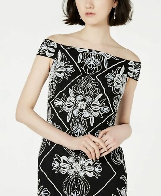 adrianna papell off the shoulder beaded sheath dress Beaded Lace Applique Cleo Neck Tulle Tiered Ballgown main image 1