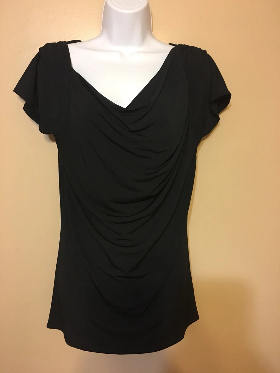 Blusa para mujer negra el stica con manga drapeada piel volcada