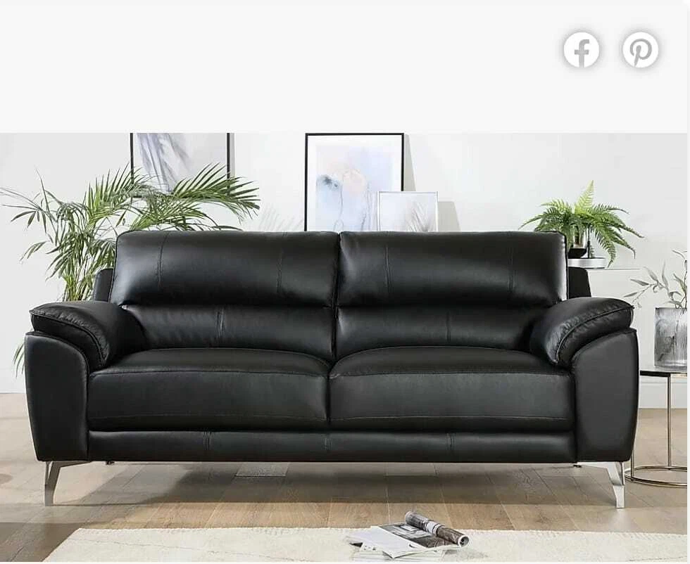 Black leather 3 and 2 seater sofas deals