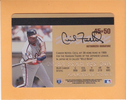 1995 STUDIO GOLD SERIES #45 CECIL FIELDER DETROIT TIGERS - Picture 2 of 2