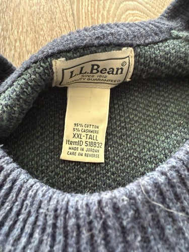 LL Bean Herren Wicked Soft Cotton Cashmere Pullover Rundhals grün kariert XXL Tall - Bild 4 von 7