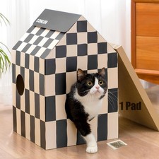 Cardboard Cat House with Scratch Pad Catnip, Cat Play Scratching House for ...