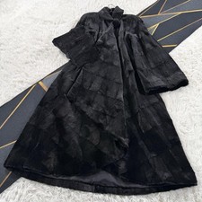 FENDI Black Real Fur A-Line Long Coat Size 40 Full Length 128cm Japan