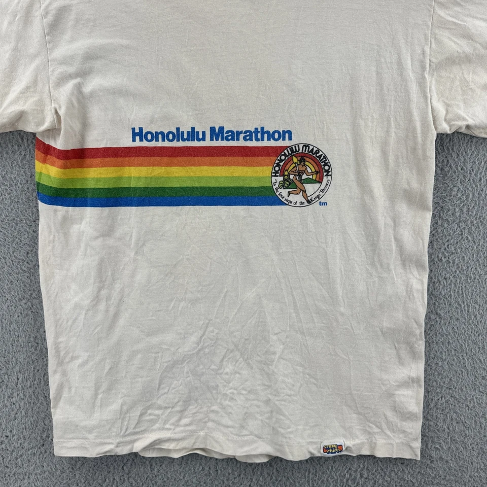 Camisa masculina ponto único vintage louca feita nos EUA grande maratona de Honolulu - Imagem 4 de 4