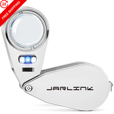 JARLINK 40X Foldable LED UV Metal Jewelers Loupe Magnifier 1 Pack, Silver