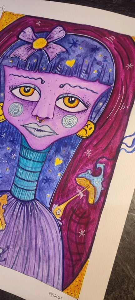 Aquarell Frau Gemälde Expression Wathercolor A4 Abstrakt Naive Malerei Signiert - Bild 4 von 4