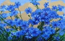 art 326 original painting 20x30 cm oil on hardboard gold potal cornflowers