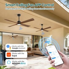42/52/60in Wood Smart Ceiling Fan Light Remote/APP/Voice Quiet DC Fan Patios