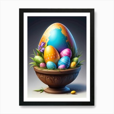 Ostereier in einer Schale Kunstdruck gerahmt Wandbild Poster Leinwanddruck Bild
