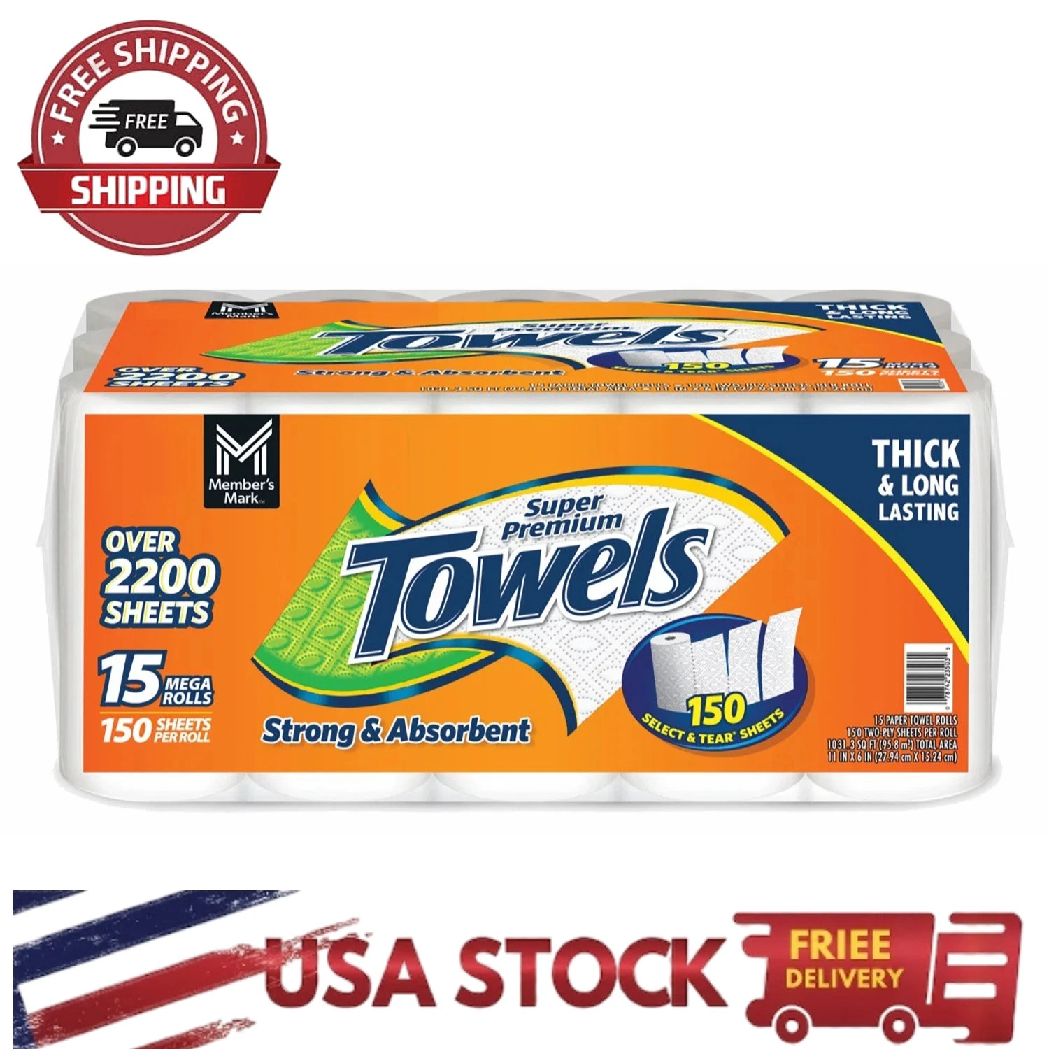 Member’s Mark Paper Towels 15 Mega Rolls | Durable 2-Ply | Ultra Absorbent