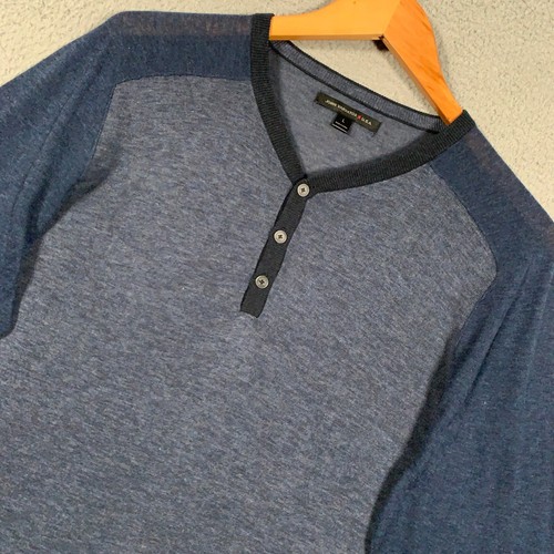 John Varvatos, John Varvatos Henley Sweater Men's Large Blue Colorblock Raglan Long Sleeve Star