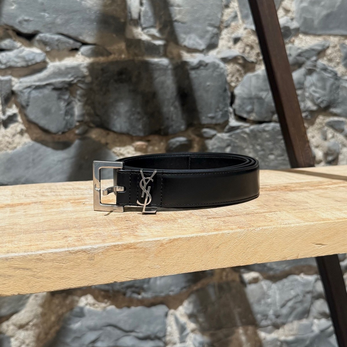 Saint Laurent Black Suede Logo Belt with Gold Buckle. Like new! 95cm Saint Laurent Skinny YSL Logo Buckle Leather Belt 95 38  main image 3