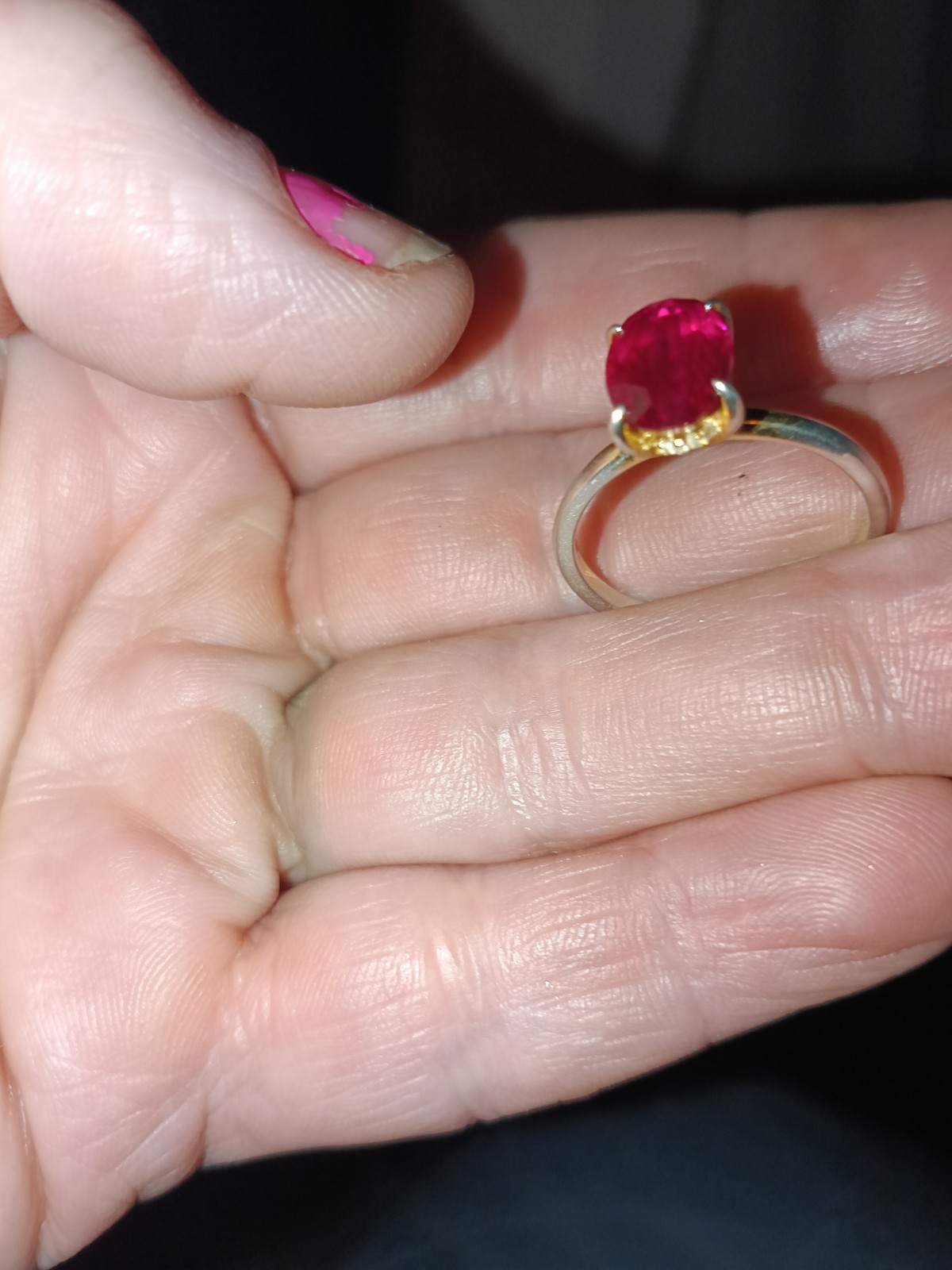 Oval Lab Created Ruby Ring Sterling Silver 18K Go… - image 2