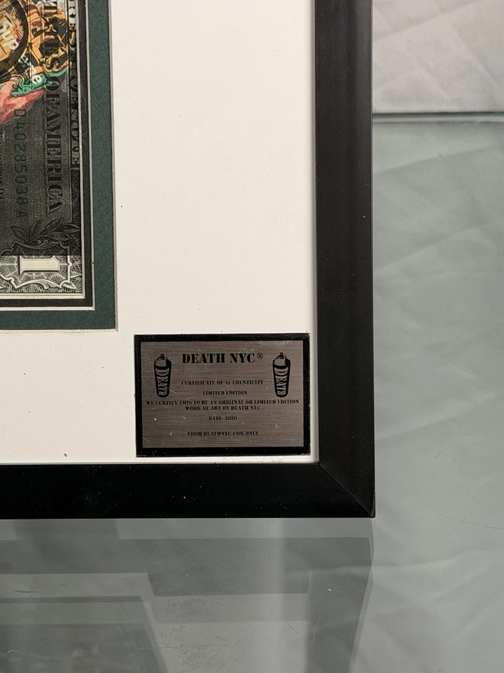 BELLAS ARTES: DEATH NYC Donald Trump — Firmado/100 — Billetes de dólar enmarcados con certificado de autenticidad Foto 3 de 4