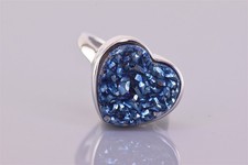 Sterling Silver 15mm Blue Drusy Quartz Heart Band Ring 925 Sz: 5