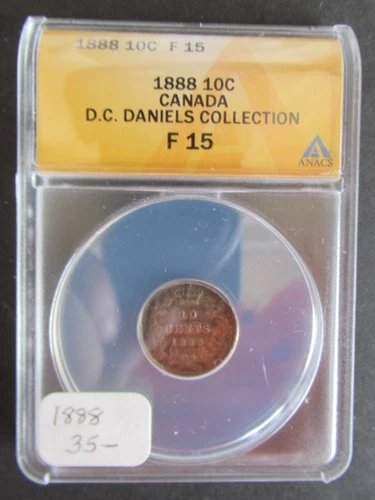 1888 SILVER 10 CENTS ANACS GRADED F15 CANADIAN DIME