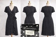 Pretty Little Garden Women’s Polka Dot L Wrap Midi Dress Black White Tie Waist