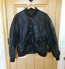Givenchy Men's Black Leather Bomber Jacket M Band Collar Snap Logo Short