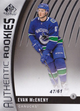2017-18 SP Game Used Evan McEneny /61 Rookie True RC Vancouver Canucks 17-18