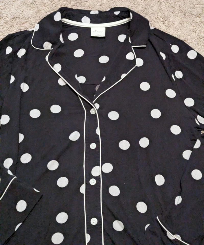 Soma пижамы комплект женщин Sz S черный белый горошек пуговицы 2 изделия Sleepwear PJ - Изображение 3 из 4