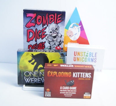 Party Game Lot   Werewolf, Zombie Dice, Exploding Kittens, Unicorns (5 Games)