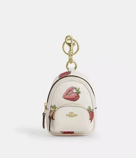 Coach Mini Court Backpack Bag Charm With Strawberry Print CAO93 NWT