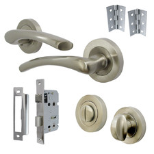 Zena Door Handle Bathroom Set Modern Satin Lever on Rose Internal Thumbturn Lock