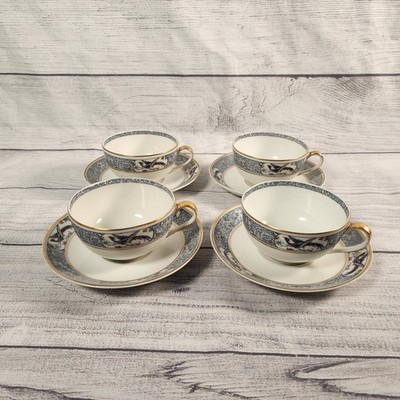 Theodore Haviland Limoges France Rani Tea Cup Saucer Set 4 Bird of Paradise Gold