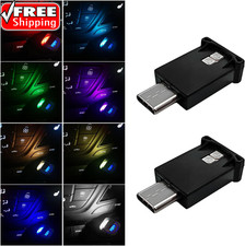 2PCS USB Type C LED Ambient Light, 8 Colors RGB Dynamic Atmosphere Lamp Car Inte