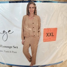 Live 2 Lounge 3-Piece Cable Knit Lounge Set Beige XXL Button Cardigan Tank Pant