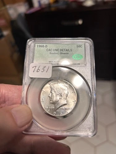 1968 D KENNEDY SILVER HALF DOLLAR CAC UNC - DETAILS -