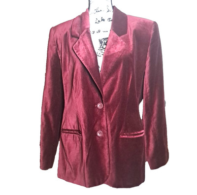 Vintage Laura Scott Crushed Velvet Blazer Size 14 Burgundy Goth Dark Academia