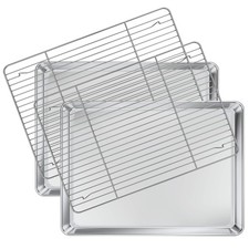 Baking Sheet with Rack Set 2 Sheets  2 Racks , Stainless Steel Cookie Half ...