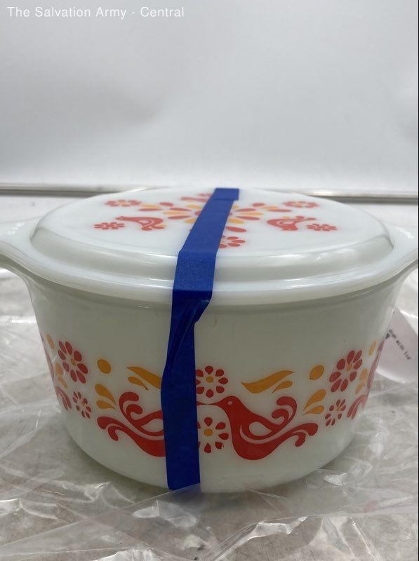 Vintage Pyrex Multicolor Bird Ovenware Small Casserole Dish With Lid