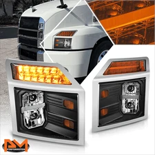 For 18-25 Mack Anthem Full LED Projector Black Housing Amber Side Headlight/Lamp
