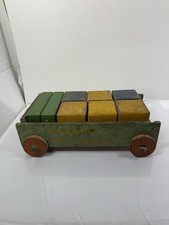 vintage 1920 s Holgate Juniors wooden Colored block wagon 13 Pc Pull Toy