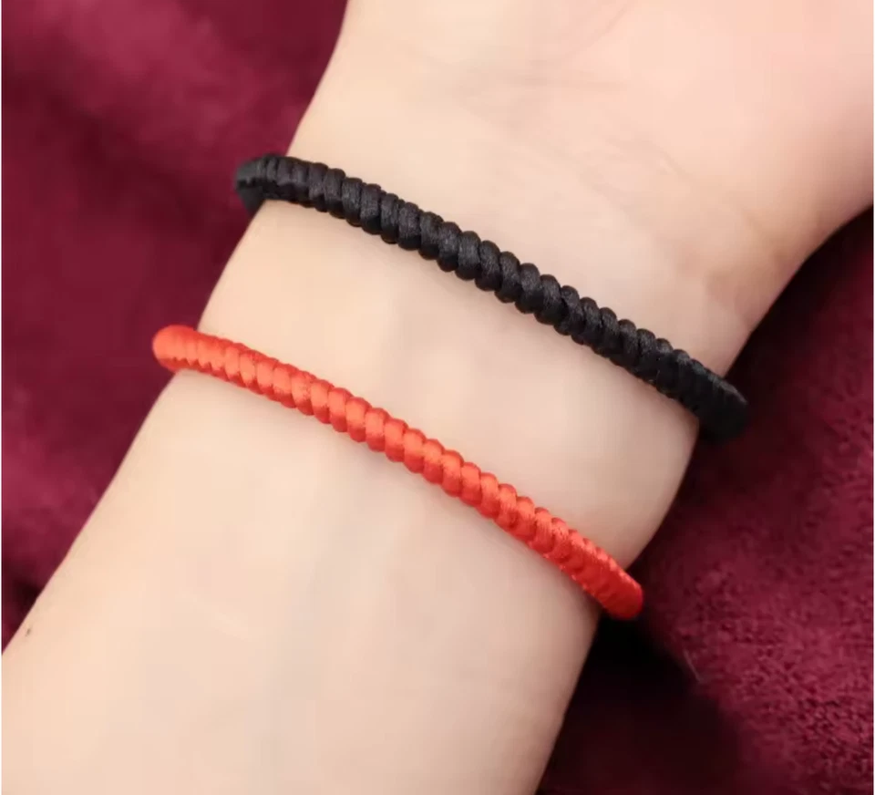 2 Piezas Pulseras Pareja, Hechas a Mano Negro Rojo Cuerda Amor Suerte Pulseras Clásicas Foto 4 de 4