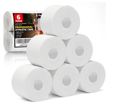 6 Pack White Athletic Sports Tape 1.5"x27ft, Easy Tear Strong Adhesive