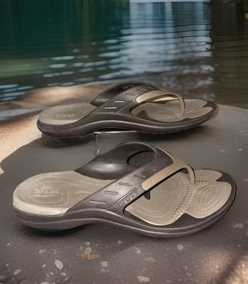 Crocs Modi Sport Men Size 12 Brown Flip Flop Thong CLEAN Exc Cond Massaging Foot