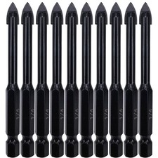 10-Piece 1/4" Glass and Tile Drill Bit Set - YG6X Tungsten Carbide Tipped Spe...