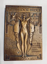 Medallic Art Co. 1930 Ambassador Bridge Art Deco Commemorative Paperweight