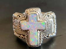Sarda, Bali Handmade,”Cotton Candy” Opal Simulant & Sterling, Cross Ring