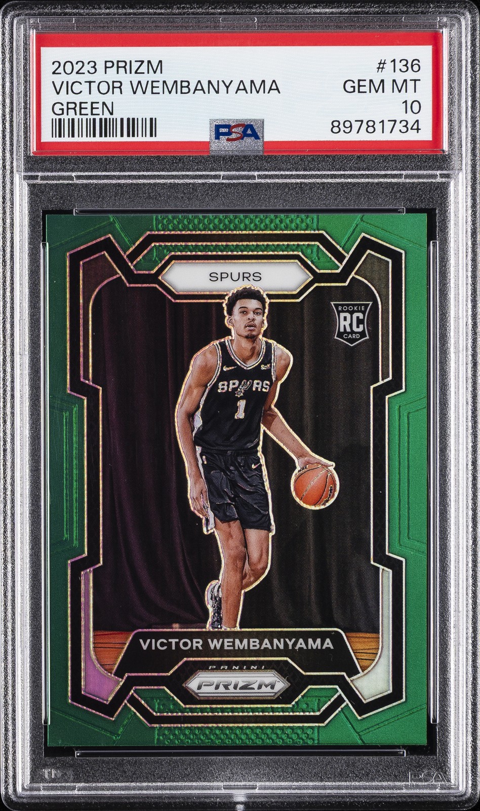 2023 PANINI PRIZM GREEN PRIZM #136 VICTOR WEMBANYAMA ROOKIE RC PSA 10