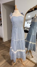 NWT Blue White Striped Eyelet Ruffle Long Summer Dress Size 10 Shabby Chic