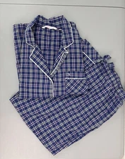 Victoria's Secret women's large blue plaid long sleeve pants pajama set lounge