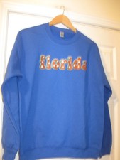 Florida Graphic Sweatshirt Mens M Blue Cotton Blend Double Stitched