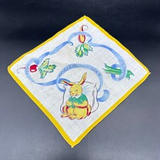 Vintage Childs Handkerchief Easter Bunny Veggies Mid Century Kitschy Hankie