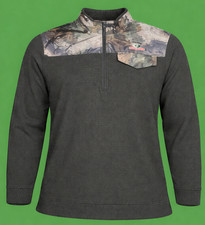 Mossy Oak Quarter Zip Pullover L Gray Fleece Camo Shoulder Outdoor Hunting