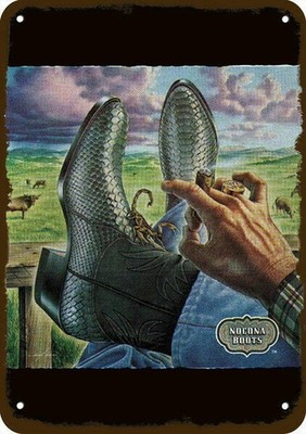 Vintage Metal Sign Nocona Cowboy Boots Scorpion 1978 Aluminum Sign